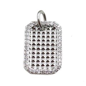 copper rectangle pendant paved zircon, platinum plated, approx 11-17mm