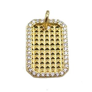 copper rectangle pendant paved zircon, gold plated, approx 11-17mm