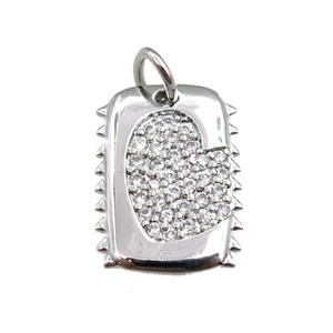 copper rectangle pendant paved zircon, platinum plated, approx 11-17mm