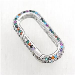 copper Carabiner Clasp paved zircon, platinum plated, approx 14-29mm