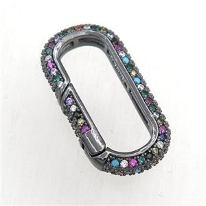 copper Carabiner Clasp paved zircon, black plated, approx 14-29mm