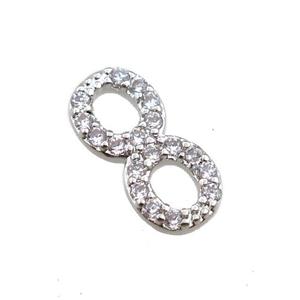 copper infinity connector paved zircon, platinum plated, approx 6-13mm