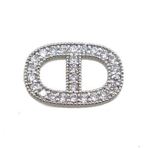 copper oval connector paved zircon, platinum plated, approx 9-14mm