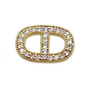 copper oval connector paved zircon, gold plated, approx 9-14mm