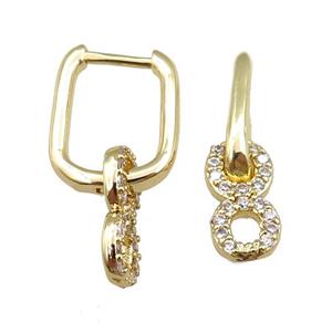 copper Latchback Earrings pave zircon, gold plated, approx 6-13mm, 12x16mm