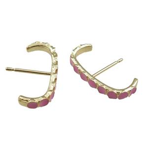 copper Stud Earrings with pink enameled, gold plated, approx 20mm