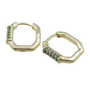copper Latchback Earrings pave green zircon, gold plated, approx 14mm