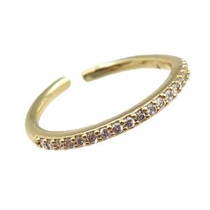 copper Rings pave zircon, adjustable, gold plated, approx 20mm dia