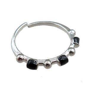 copper Rings with black enameled, adjustable, platinum plated, approx 20mm dia
