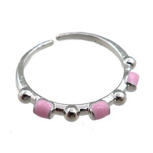 copper Rings with pink enameled, adjustable, platinum plated, approx 20mm dia