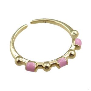 copper Rings with pink enameled, adjustable, gold plated, approx 20mm dia