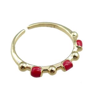 copper Rings with red enameled, adjustable, gold plated, approx 20mm dia