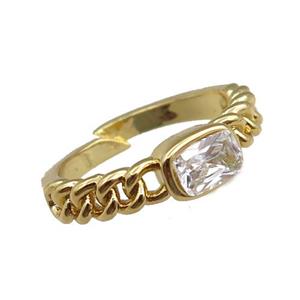 copper Rings pave zircon, adjustable, gold plated, approx 5-7mm, 20mm dia