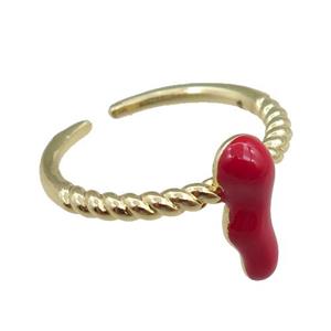 copper Rings with red enameled, adjustable, gold plated, approx 5-13mm, 20mm dia