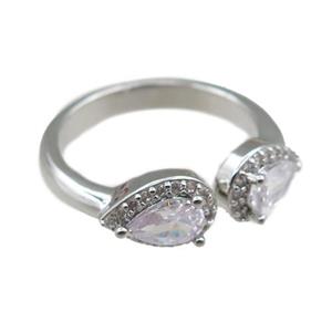 copper Rings pave zircon, adjustable, platinum plated, approx 6-9mm, 20mm dia