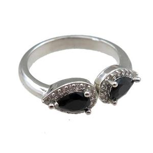 copper Rings pave black zircon, adjustable, platinum plated, approx 6-9mm, 20mm dia