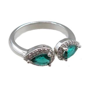 copper Rings pave green zircon, adjustable, platinum plated, approx 6-9mm, 20mm dia