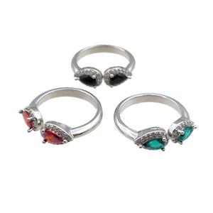 copper Rings pave zircon, mixed, adjustable, platinum plated, approx 6-9mm, 20mm dia