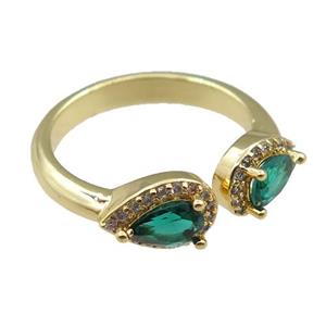 copper Rings pave green zircon, adjustable, gold plated, approx 6-9mm, 20mm dia