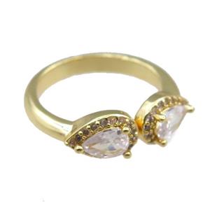 copper Rings pave zircon, adjustable, gold plated, approx 6-9mm, 20mm dia