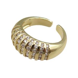 copper Rings pave zircon, adjustable, gold plated, approx 9.5mm, 20mm dia