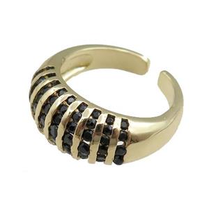 copper Rings pave black zircon, adjustable, gold plated, approx 9.5mm, 20mm dia