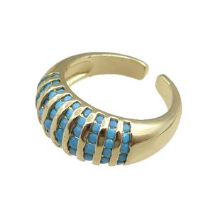 copper Rings pave blue zircon, adjustable, gold plated, approx 9.5mm, 20mm dia