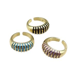 copper Rings pave zircon, mixed, adjustable, gold plated, approx 9.5mm, 20mm dia