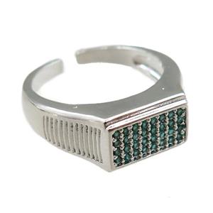 copper Rings pave green zircon, adjustable, platinum plated, approx 9.5mm, 20mm dia