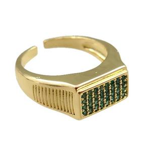 copper Rings pave green zircon, adjustable, gold plated, approx 9.5mm, 20mm dia