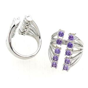copper Rings pave purple zircon, adjustable, platinum plated, approx 20mm, 20mm dia