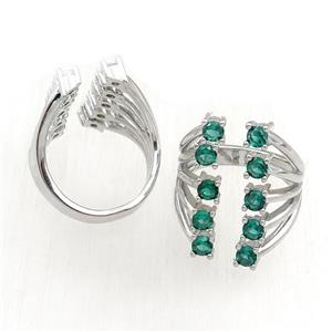 copper Rings pave green zircon, adjustable, platinum plated, approx 20mm, 20mm dia
