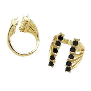 copper Rings pave black zircon, adjustable, gold plated, approx 20mm, 20mm dia