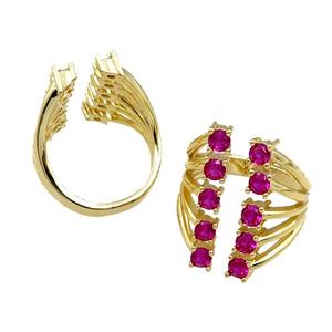 copper Rings pave hotpink zircon, adjustable, gold plated, approx 20mm, 20mm dia