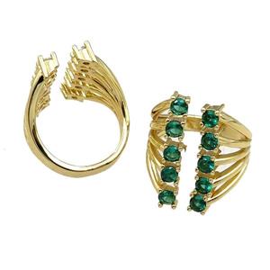 copper Rings pave green zircon, adjustable, gold plated, approx 20mm, 20mm dia