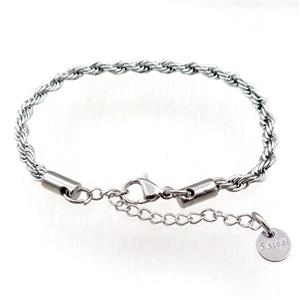 Stainless Steel bracelet, platinum plated, approx 4mm, 17-22cm length