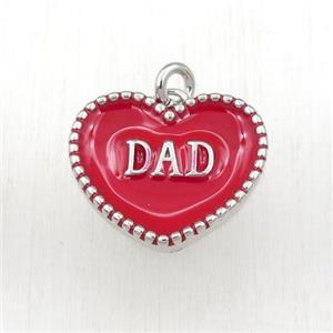 copper heart DAD pendant with red enameling, platinum plated, approx 17-20mm