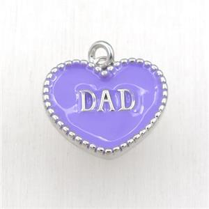 copper heart DAD pendant with lavender enameling, platinum plated, approx 17-20mm