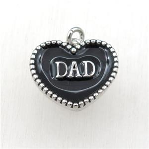 copper heart DAD pendant with black enameling, platinum plated, approx 17-20mm
