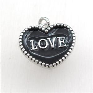 copper heart LOVE pendant with black enameling, platinum plated, approx 17-20mm
