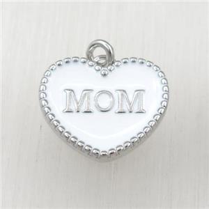 copper heart MOM pendant with white enameling, platinum plated, approx 17-20mm