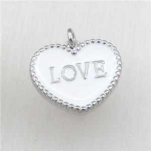 copper heart LOVE pendant with white enameling, platinum plated, approx 17-20mm