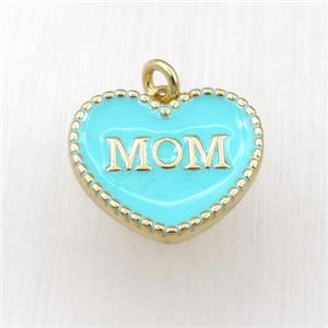 copper heart MOM pendant with green enameling, gold plated, approx 17-20mm