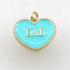 copper heart DAD pendant with green enameling, gold plated, approx 17-20mm