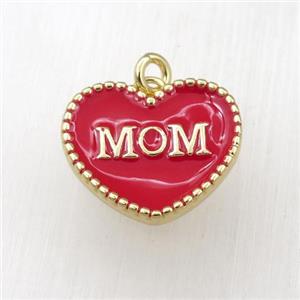copper heart MOM pendant with red enameling, gold plated, approx 17-20mm