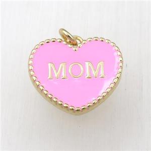 copper heart MOM pendant with pink enameling, gold plated, approx 17-20mm