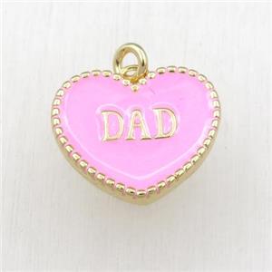 copper heart DAD pendant with pink enameling, gold plated, approx 17-20mm