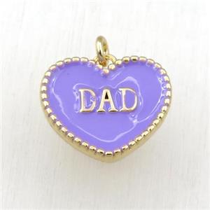 copper heart DAD pendant with lavender enameling, gold plated, approx 17-20mm