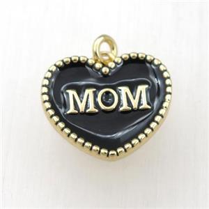 copper heart MOM pendant with black enameling, gold plated, approx 17-20mm