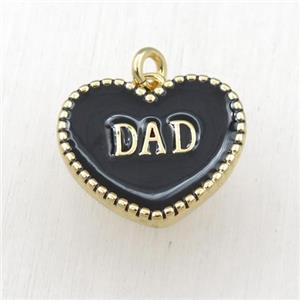 copper heart DAD pendant with black enameling, gold plated, approx 17-20mm